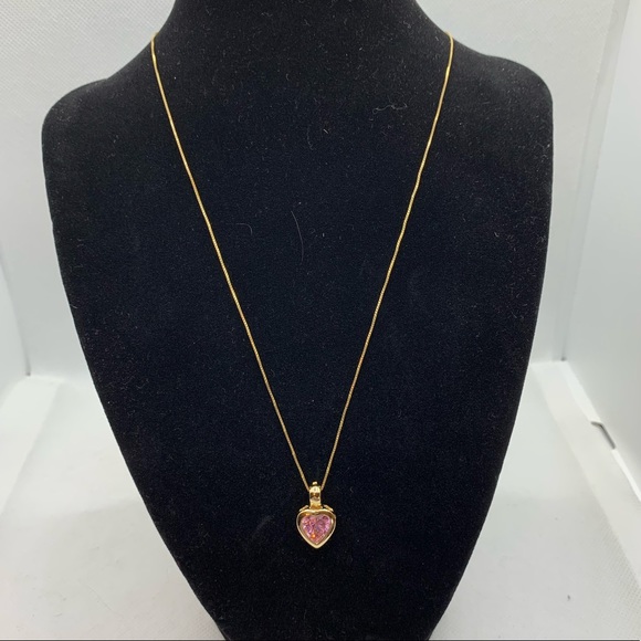 Gold Heart Necklace with Interchangeable Colored Jewels - Picture 1 of 6